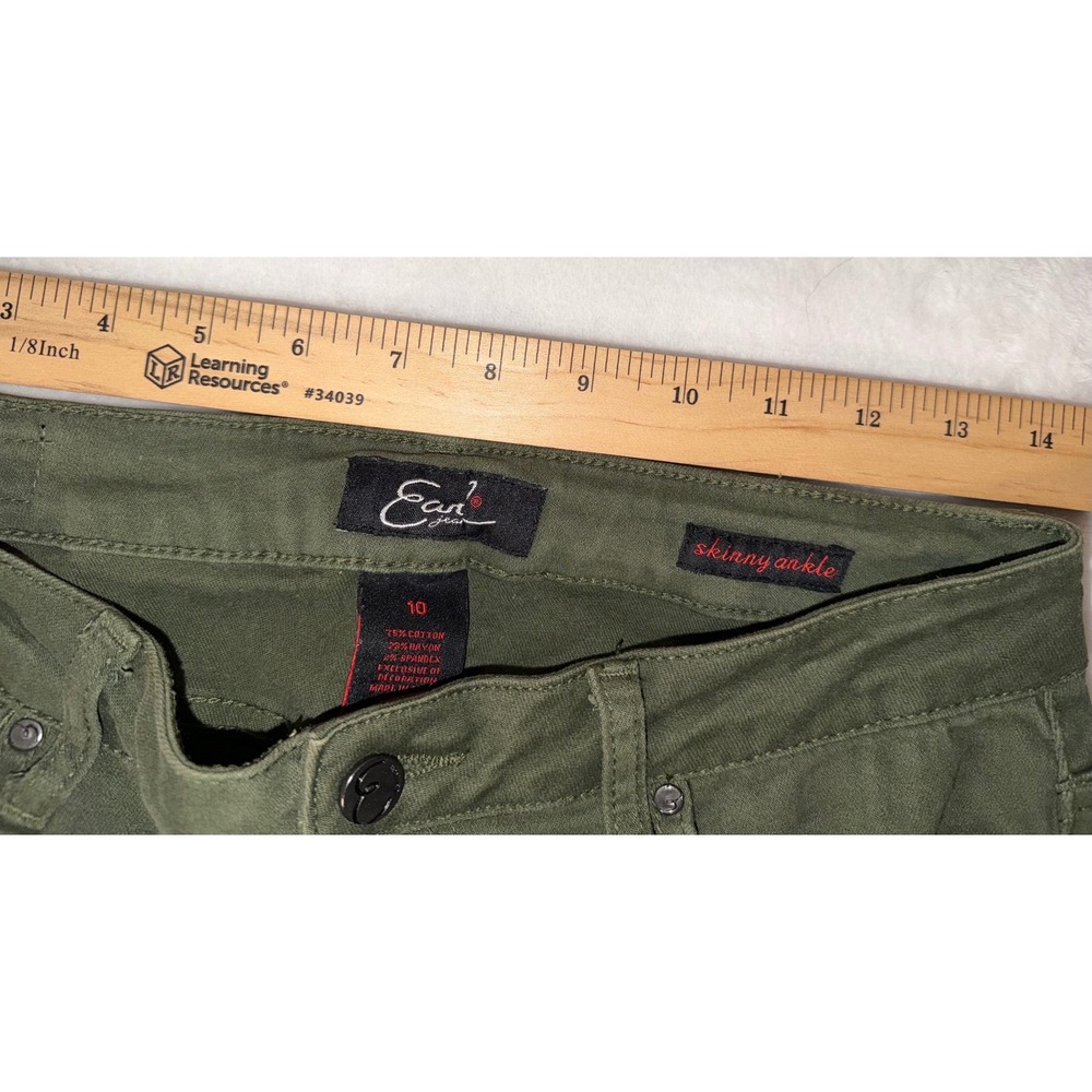 Earl Jean Womens Olive Green Floral Embroidered Skinny Ankle Pants Size 10 - Picture 8 of 12